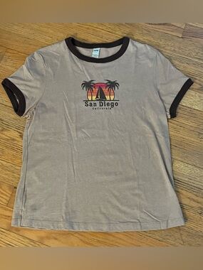 Women’s Vintage Kavio! 1990’s Y2K Ringer San Diego T-shirt Brown NWOT XL grunge